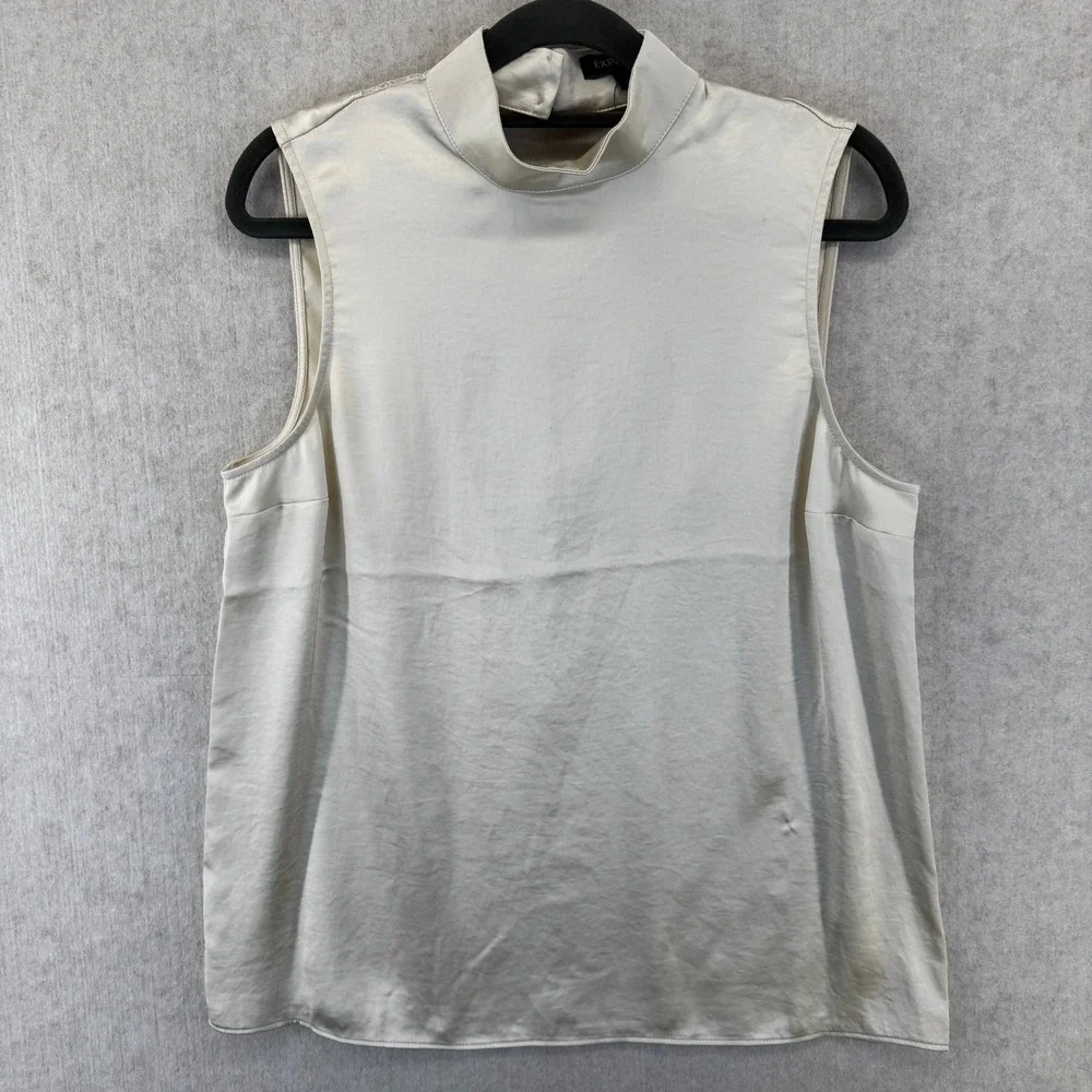 Express Womens Medium Champagne Satin Lace Trim Deep V Back Sleeveless Blouse - Picture 3 of 5